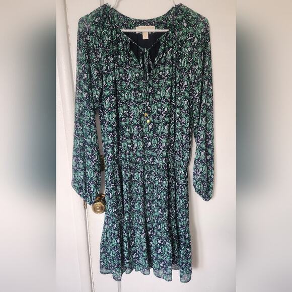 Michael Kors Green Navy Blue Paisley Georgette Dress medium - Picture 1 of 9